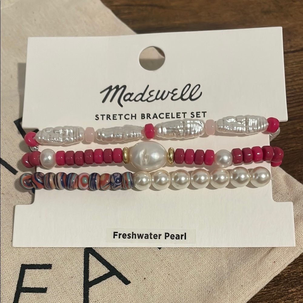 Madewell Pink and White Freshwater Pearl Stretch Bracelet Set